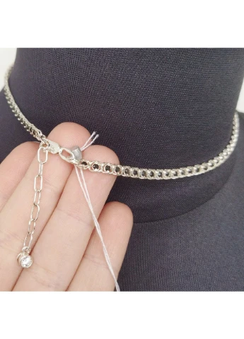 Серебряное женское колье цепочка с черными камнями 50 см, арабский бисмарк Еліс (394584155)