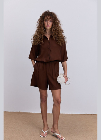 Жіночий літній костюм з шортами та сорочкою з короткими рукавами рожевий Arjen (340917513)