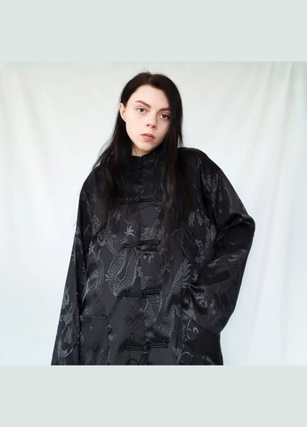 Атласова чорна сорочка з драконами оверсайз прямого крою аніме харадзюку японська китайська естетика унісекс велика гранж панк No Brand (316259282)