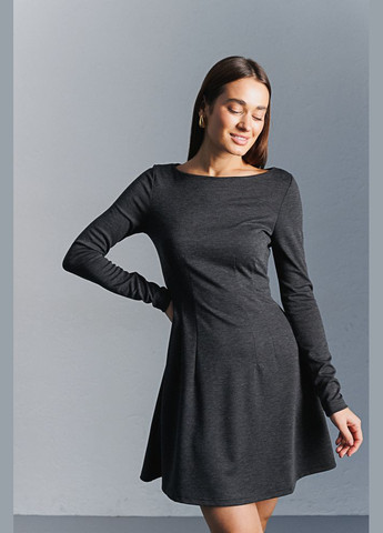 Серое короткое трикотажное платье с длинными рукавами темно-серое Arjen
