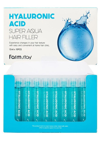 Набір зволожуючих філерів для волосся Hyaluronic Acid Super Aqua Hair Filler 10 шт × 13 мл (8809615881439) FarmStay (349754276)