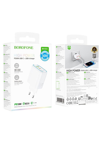 Сетевое зарядное устройство для PD30W+QC3.0 charger (EU) White Borofone BA89A Destello (342722275)