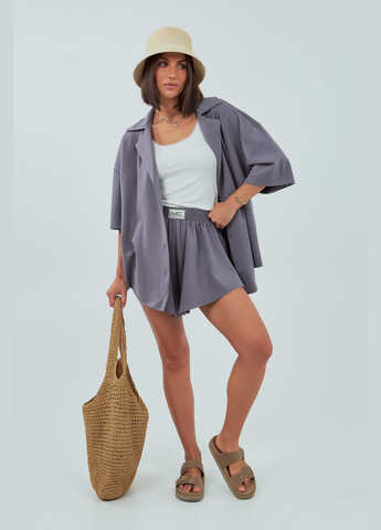 Трикотажный костюм с шортами и рубашкой - коричневый цвет Lurex (340917558)