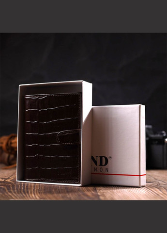 Портмоне для документів чоловіче з натуральної шкіри з тисненням під крокодила 22058 Коричневий Bond (306881499)