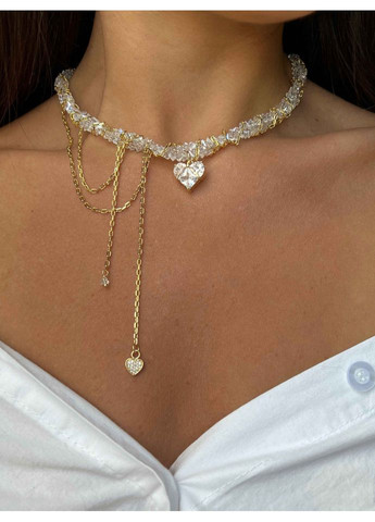Колье из мерцающего хрусталя с сердцем и цепочкой 5560 LeBijou (368559168)