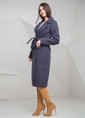 Темно-сіре зимнє Довге жіноче зимове пальто з шерстяної тканини двобортне CHICLY