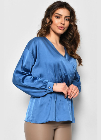 Голубая демисезонная блуза женская голубого цвета с баской Let's Shop