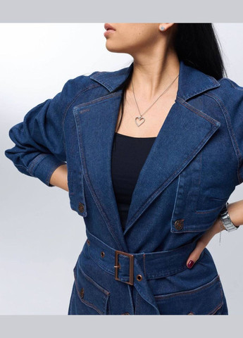 Жіночий джинсовий тренч на поясі колір синій р.XS/S 445674 New Trend (288050318)
