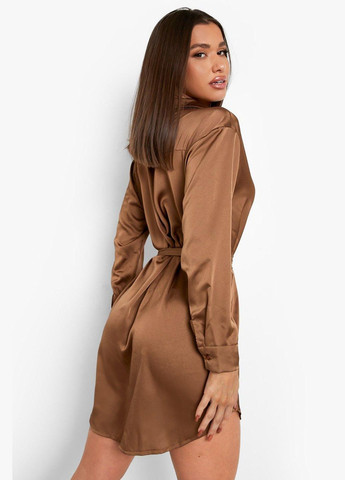 Коричневое коктейльное платье Boohoo однотонное