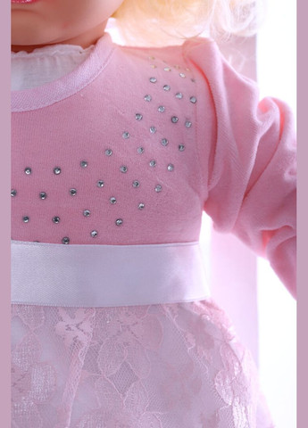 Розовое платье с длинным рукавом велюровое с блестками розовое 74 см (26832) BABYKROHA (323470062)