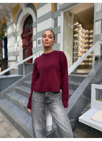 Бордовий демісезонний стильний укорочений светр з боковими розрізами, туреччина DK/DL Мода без кордонів