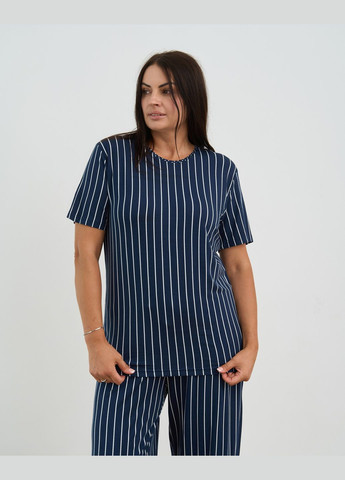 Темно-синя віскозний комплект із широкими штанами Nicoletta