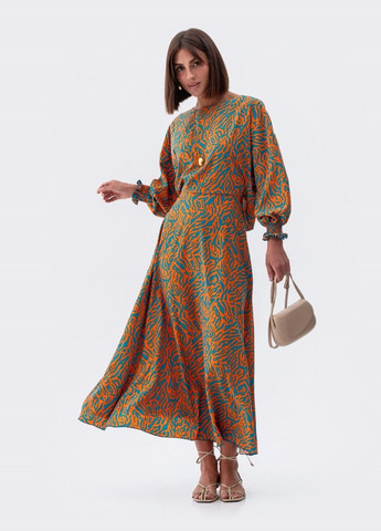 Бирюзовое кэжуал длинное шёлковое платье с принтом бирюзовое Dressa