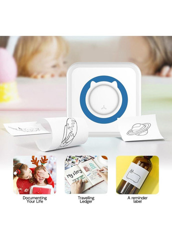 Портативний Bluetooth термопринтер для смартфона 57×30 мм, з акумулятором, біло-синій + 1 рулон термопаперу China (354827581)