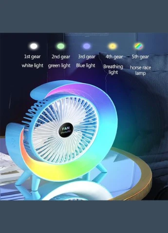 Вентилятор настільний акумуляторний з RGB підсвіткою, обертанням 180° та USB зарядкою No Brand (342757355)