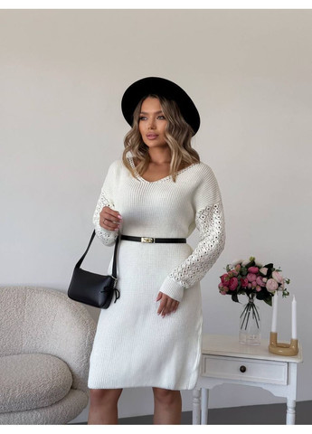 Молочное праздничный, повседневный, кэжуал женское вязаное платье No Brand однотонное