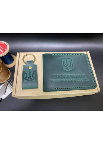 Обложка на УБД из натуральной кожи. Участник Боевых Действий. Зеленый Цвет No Brand (356508826)