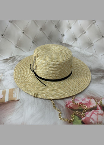 Летняя соломенная шляпа канотье с цепью и пирсингом Seychelles (поля 9 см, золото) No Brand (293943130)