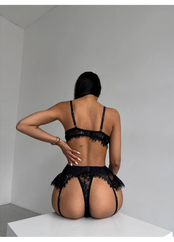Чёрный балконет комплект женского белья | соблазнительная нежность, чёрный кружевной Vital-Textile с косточками полиэстер, эластан