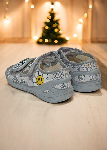 Серые текстильные тапочки для девочки открытые ортопедические Waldi