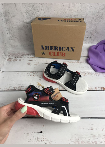 Цветные сандалии босоножки детские для мальчиков черно-красный (360) American Club на липучке
