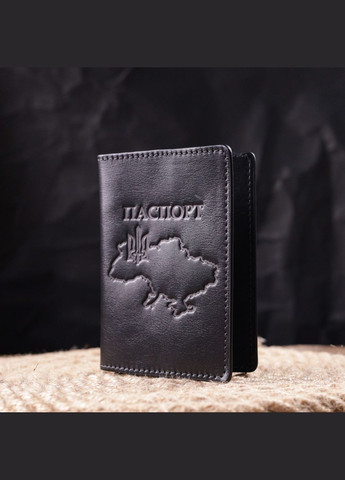 Красива шкіряна обкладинка на паспорт Карта чорна 16773 Grande Pelle (362418412)