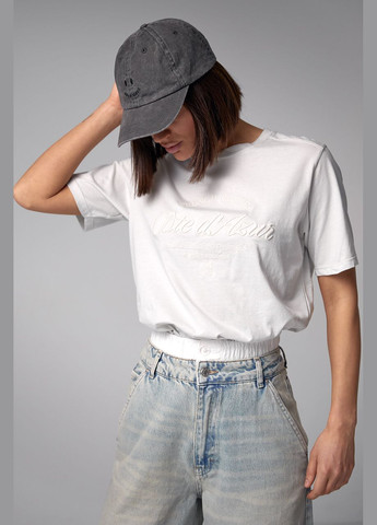 Сіра літня жіноча футболка з вишитим написом 2415 з коротким рукавом Lurex