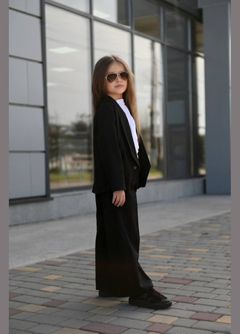 Черный летний костюм льняной для девочек popluzhnaya