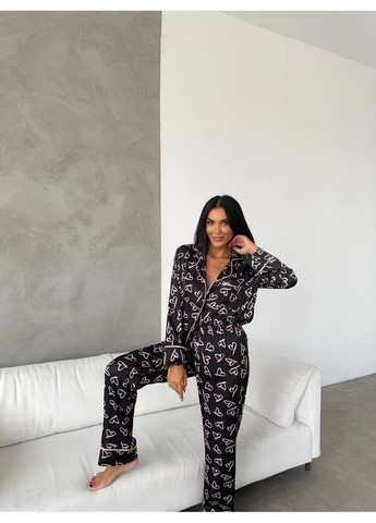 Чорна всесезон жіноча піжама чорна сорочка + брюки Vital-Textile 1279
