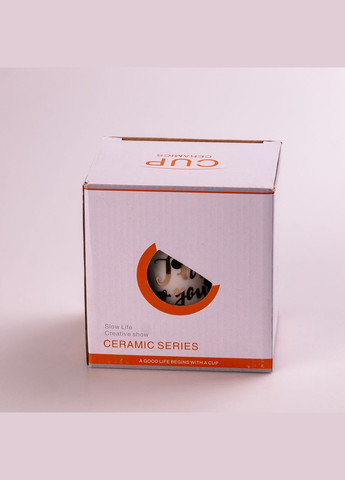 Чашка керамическая Love 400мл с крышкой и ложкой Happy Life (315636761)