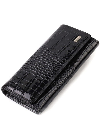 Женский кошелек из лакированной натуральной кожи с тиснением под крокодила с монетницей 21707 Черный Canpellini (306881747)