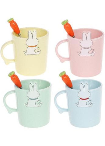 Кружка порцелянова "Rabbit" 380мл з кришкою і ложкою, 4 дизайни Bona (372172792)