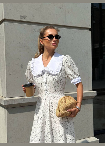 Белое праздничный, деловое, повседневный, кэжуал женское платье Україна в горошек