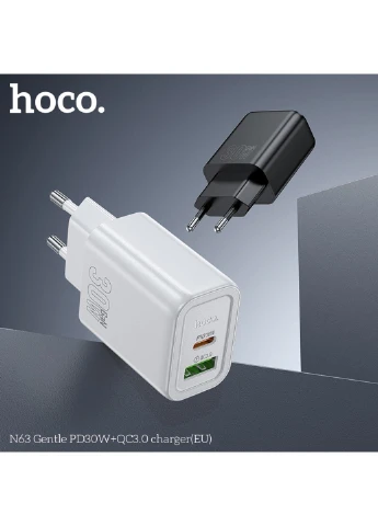 Мережевий зарядний пристрій N63 Gentle PD30W+QC3.0 charger (EU) Black Hoco (391038591)