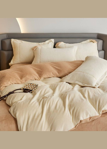 Антиалергенна постільна білизна двокольорова Євро 200х230 наволочка 50х70 2шт Бежевий (П4К-vik-vishivka-006-01) No Brand (316531875)