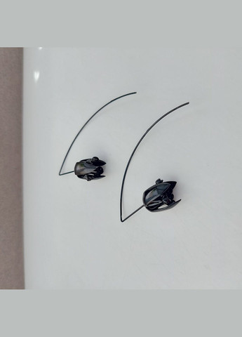 Серьги протяжки черные цветы Тюльпаны BS028 DeKolie (332622482)