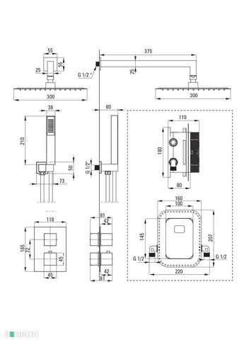 Душевая система скрытый монтаж с термостатом Box BXYZNEAT черная Deante (332956180)