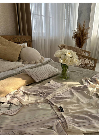 Белая всесезон женская пижама | белая с кантом рубашка + брюки Vital-Textile 1270