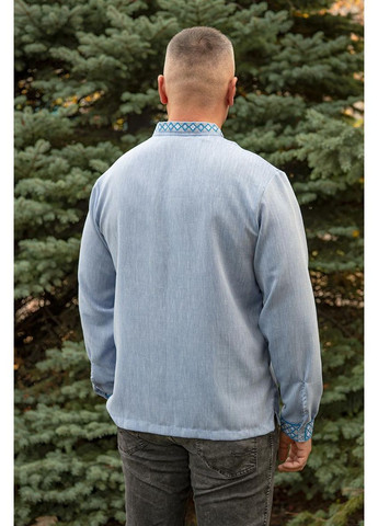Голубая голубая вышиванка мужская лен меланж узор орнамент лен, вискоза (364185584)