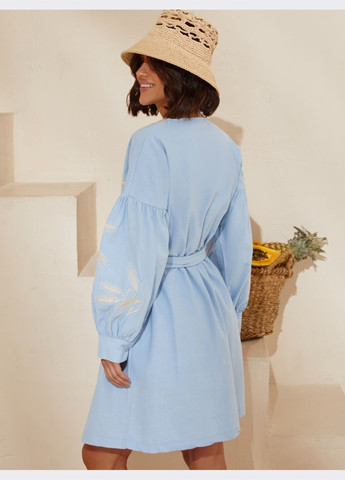 блакитна сукня-вишиванка з поясом Dressa (293508726)