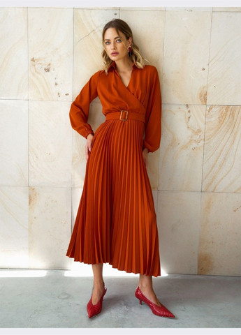 Терракотовое кэжуал платье терракотового цвета с юбкой-гофре Dressa однотонное