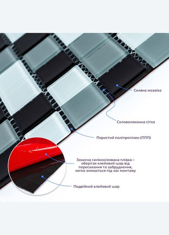 Мозаика из декоративного стекла черно-серая 298х298х4,5мм SW-00002369 Sticker Wall (336546020)