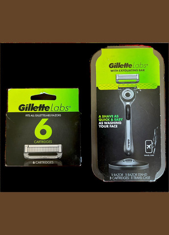 Бритва Labs з відлущувальною смужкою з підставкою і дорожнім футляром 9 картриджей Gillette (278773604)