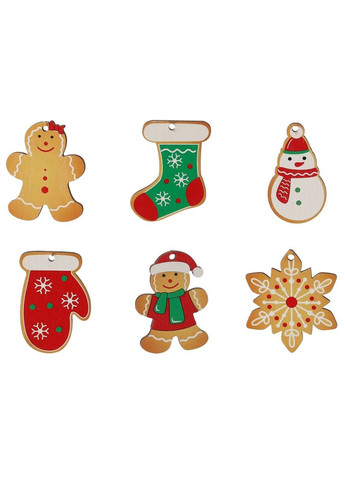 Прикраса-підвіска Новорічні атрибути, дерево, комплект 18шт, кольорові Chomik (367114060)