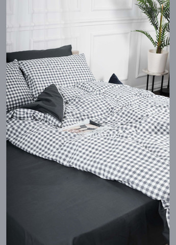 Комплект постільної білизни сімейний 143х210х2 наволочки 2х40х60 Ranforce Elite (MS-820000025) Moon&Star Gray Square (284416113)