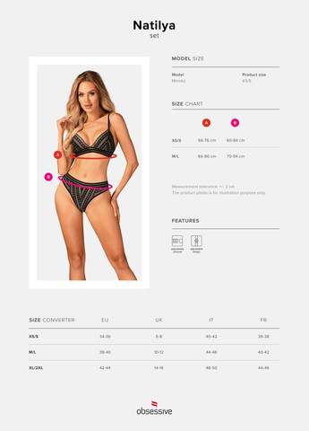 Чорний демісезонний еротичний комплект білизни natilya 2-pcs розмір Obsessive