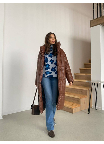 Коричневая куртка - пуховик nika из экокожи цвет корица milirud