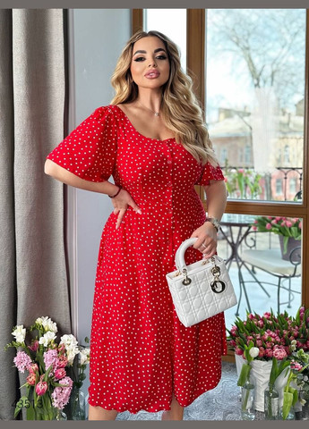 Червона повсякденний сукня великих розмірів літня Liton в горошок