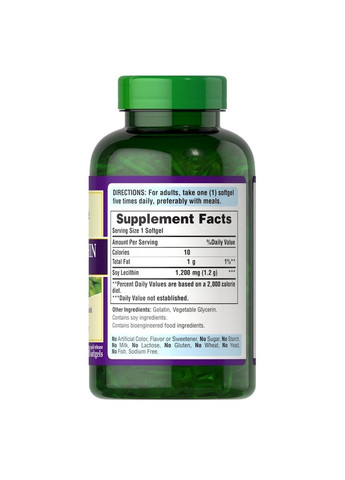 Натуральная добавка Soy Lecithin 1200 mg, 250 капсул Puritans Pride (293416518)