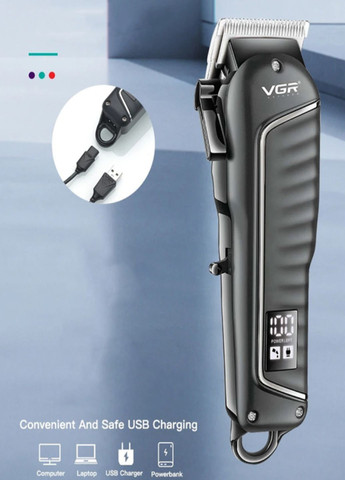Профессиональная аккумуляторная машинка для стрижки LCD-683V беспроводная с дисплеем и насадками VGR (324219122)